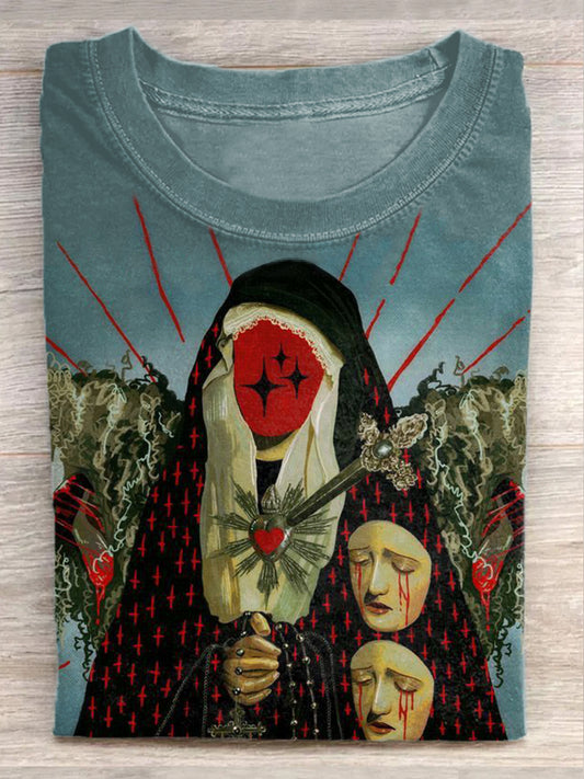 Retro Graffiti Print Casual Cotton Loose T-shirt
