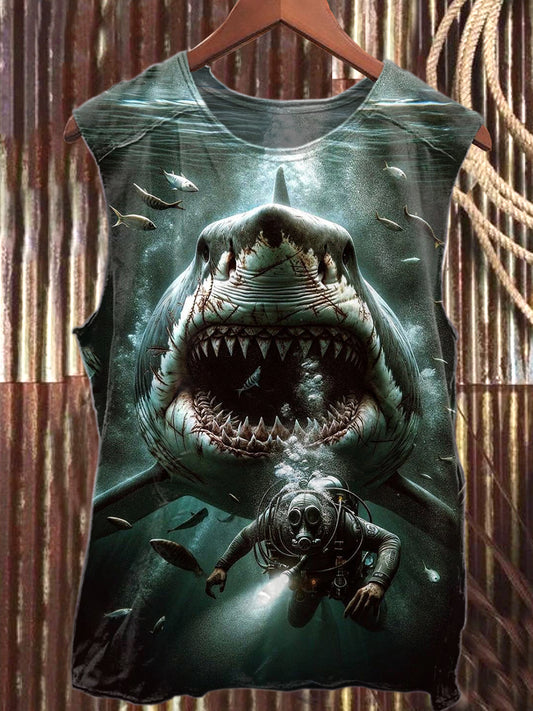 Fierce Shark Art Print Casual Tank Top