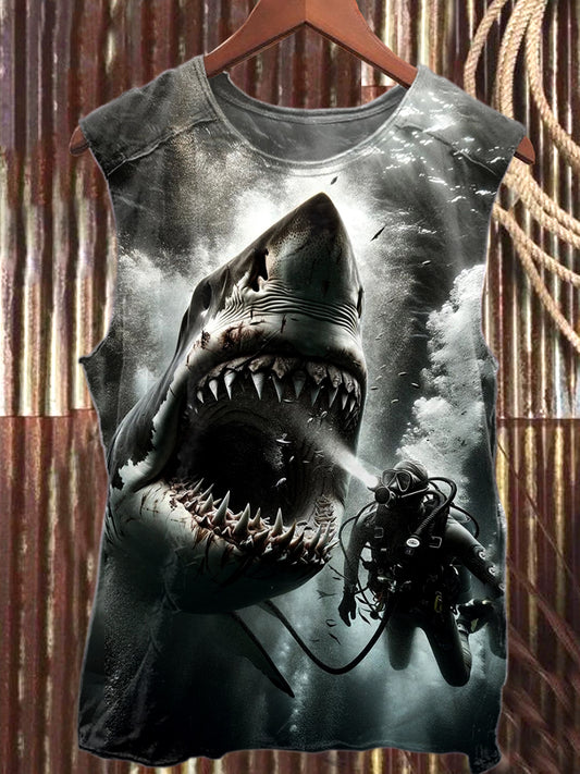 Fierce Shark Art Print Casual Tank Top