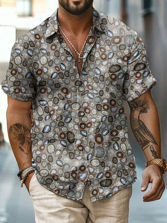 Geometry Printed Vintage Fashion Lapel Loose Short Sleeve Shirt