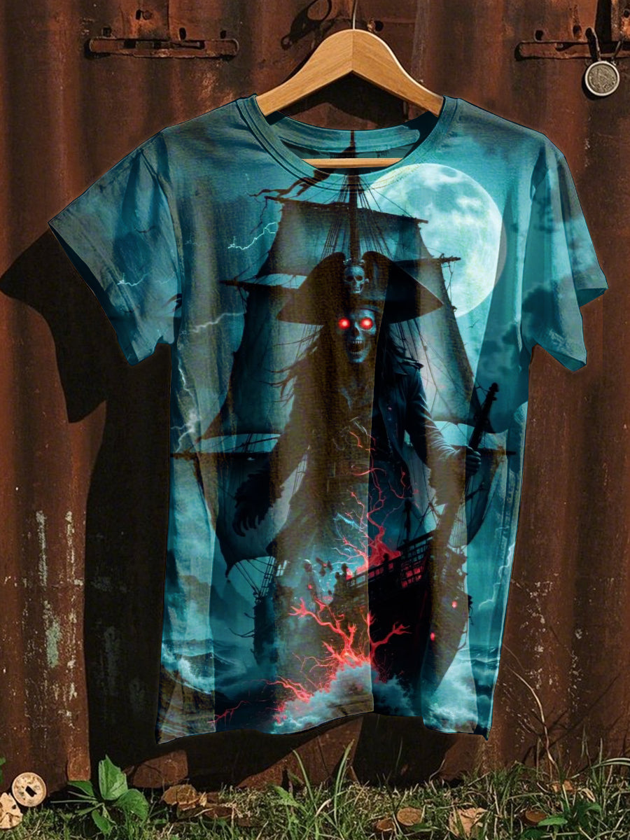 Nautical Pirate Art Print Casual Loose T-Shirt