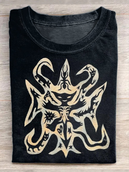 Retro Graffiti Print Casual Cotton Loose T-shirt