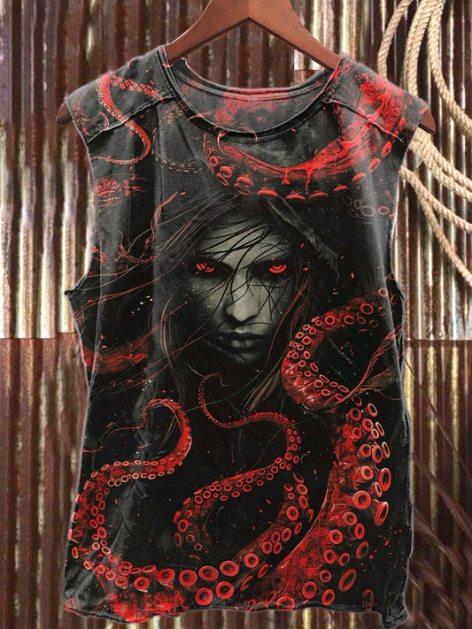 Retro Fun Octopus Print Casual Tank Top