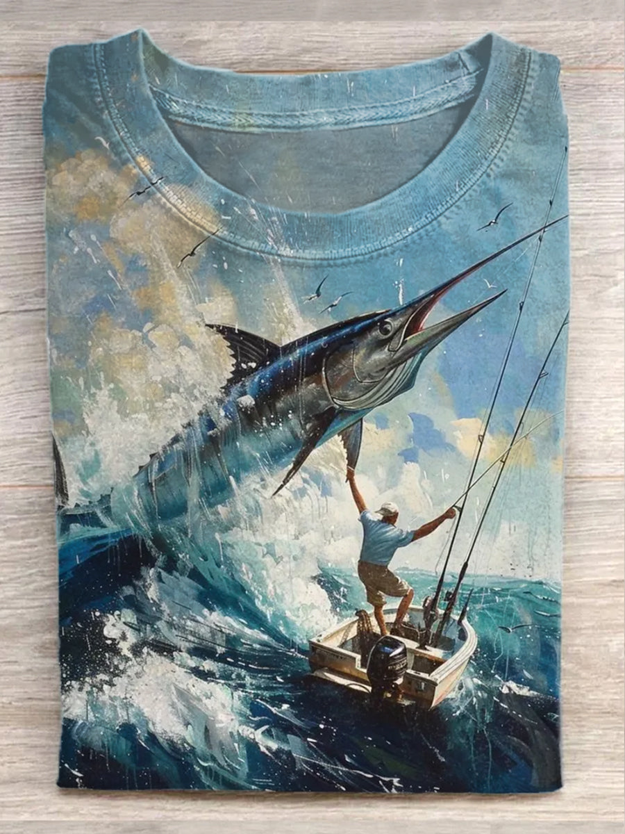 Sea Fishing Art Print Casual Loose T-Shirt