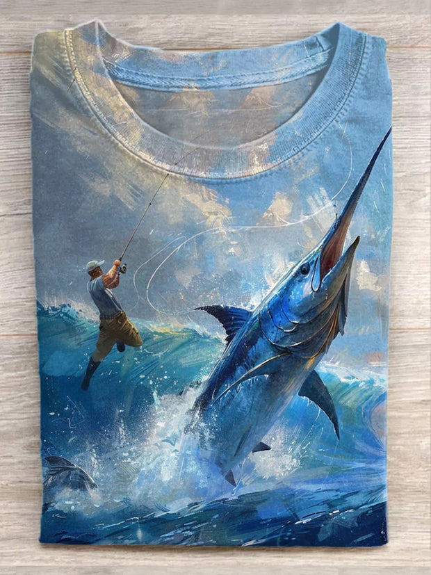 Sea Fishing Art Print Casual Loose T-Shirt