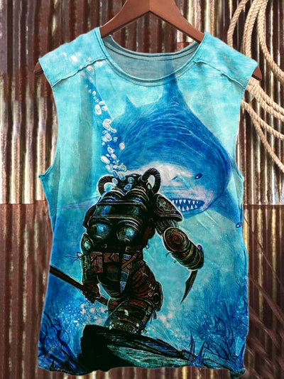 Fierce Shark Art Print Casual Tank Top