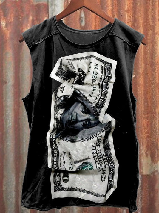 Retro US Dollar Illustration Art Print Casual Tank Top