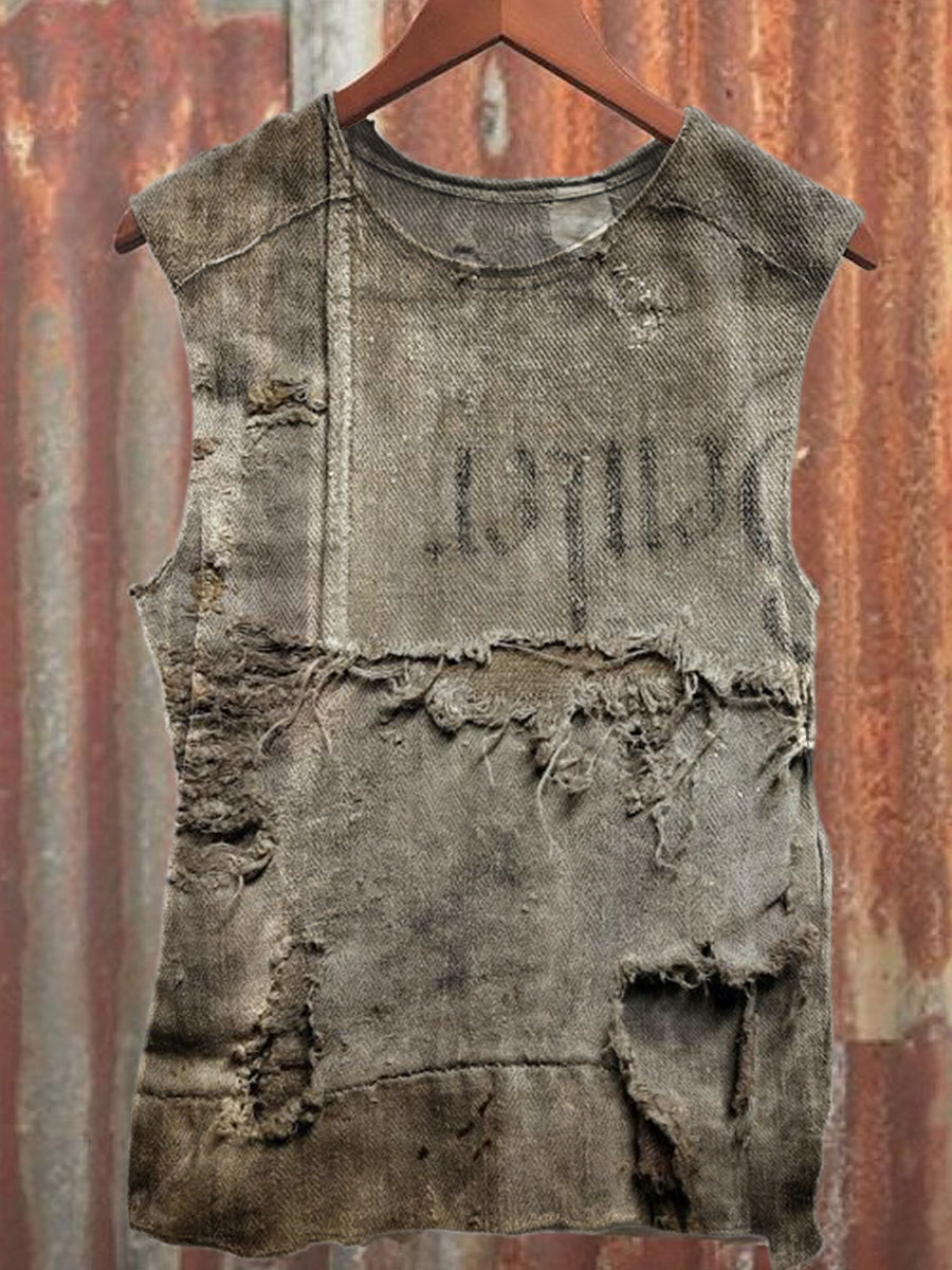 Retro Fashion Ripped Print Casual Tank Top
