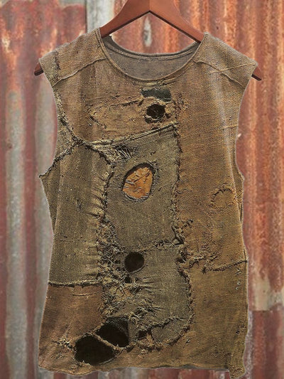 Retro Fashion Ripped Print Casual Tank Top