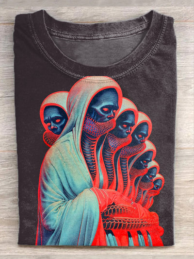 Retro Fun Illustration Printed Casual Cotton T-Shirt