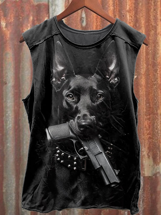Fun Puppy Art Print Casual Tank Top