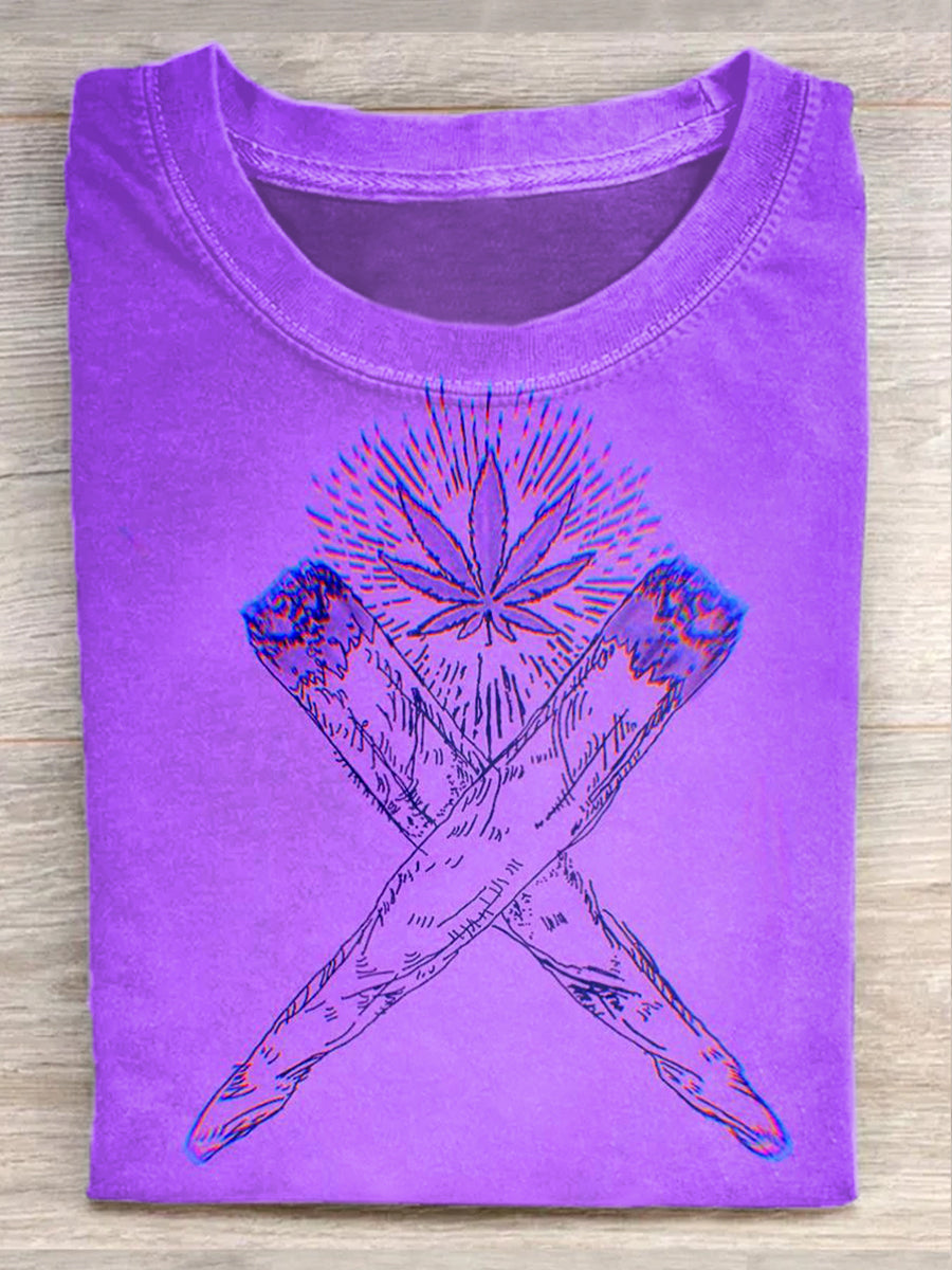 Vintage Illustration Printed Casual Cotton T-Shirt
