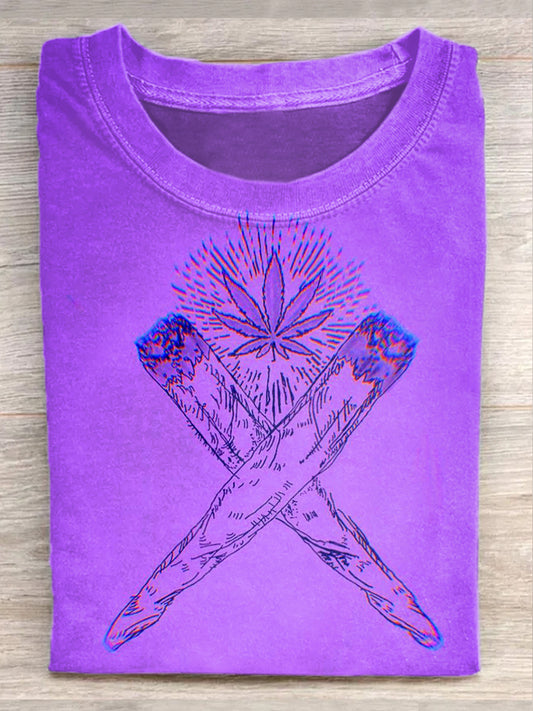Vintage Illustration Printed Casual Cotton T-Shirt