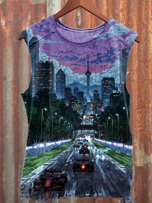 Vintage Racing Art Print Casual Tank Top