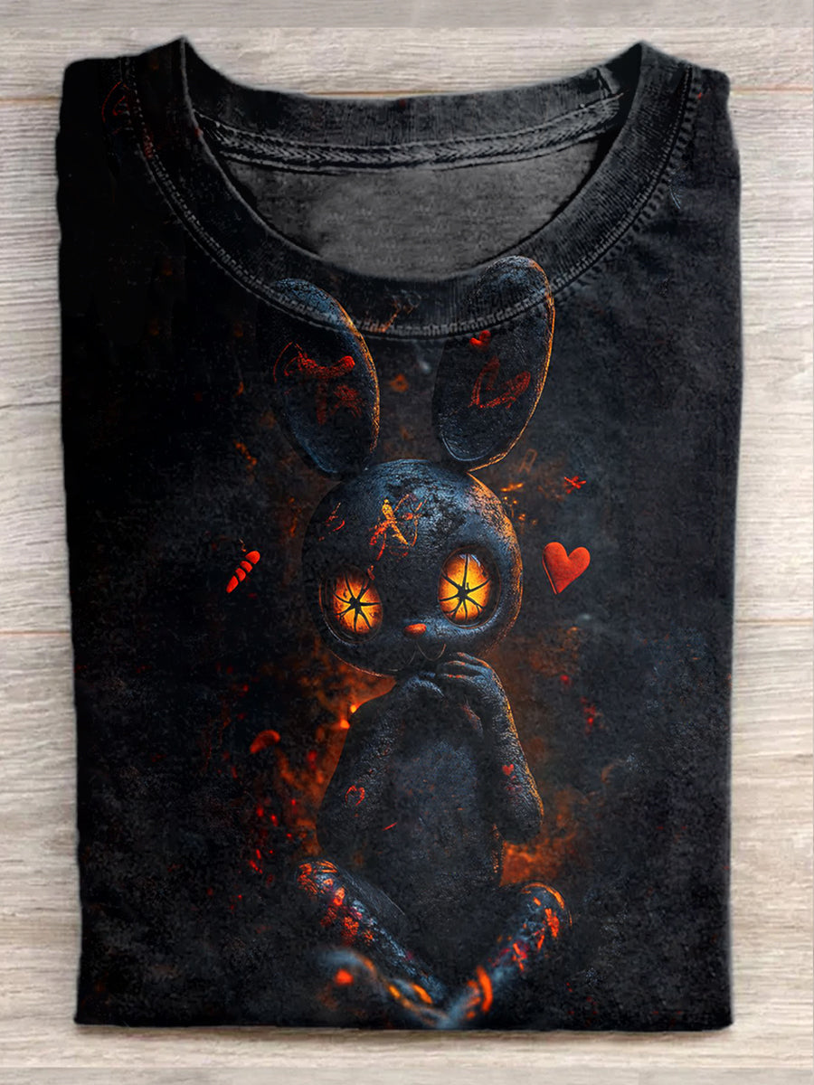 Vintage Rabbit Art Print Casual Cotton T-Shirt