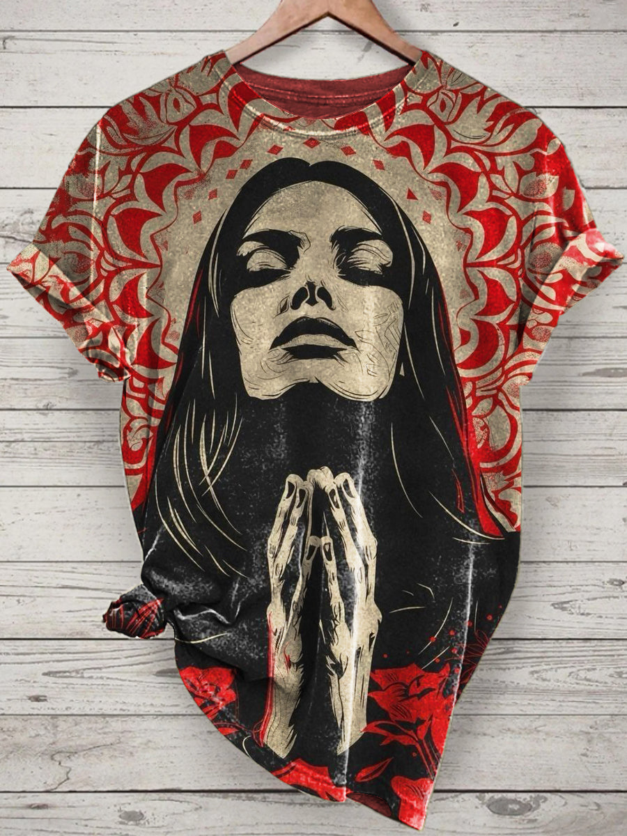 Nun Printed Vintage Fashion Loose Short Sleeve T-Shirt