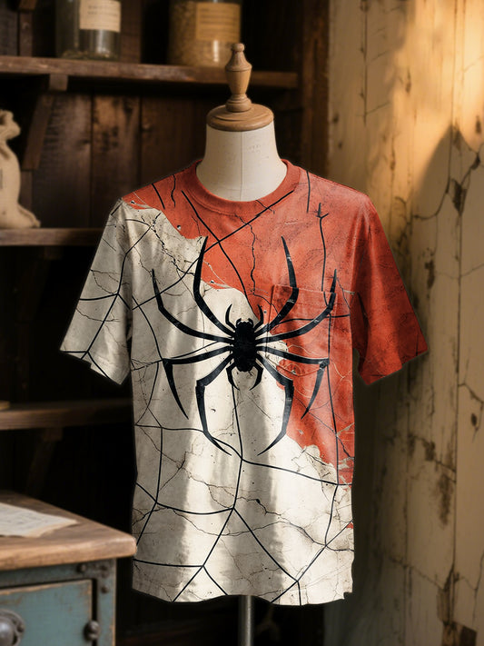 Gorgeous Graffiti Spider Web Illustration Printed Casual Short Sleeve T-shirt