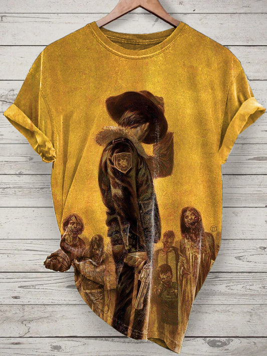 Cowboy Printed Vintage Fashion Loose Short Sleeve T-Shirt