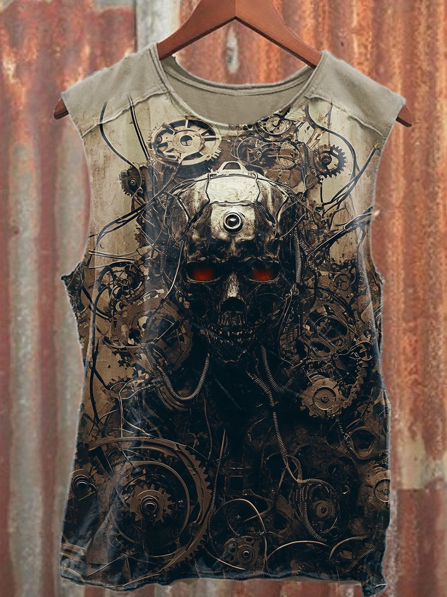 Retro Robot Art Print Casual Cotton Tank Top