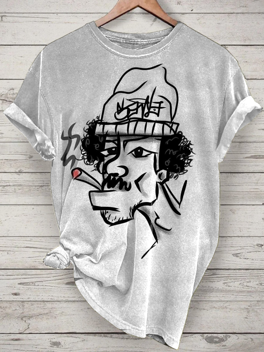 Smoking Man Printed Vintage Fashion Loose Short Sleeve T-Shirt