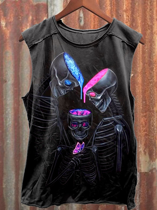 Retro Skull Graffiti Art Print Casual Cotton Tank Top