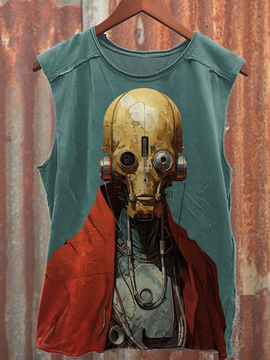 Retro Robot Art Print Casual Cotton Tank Top