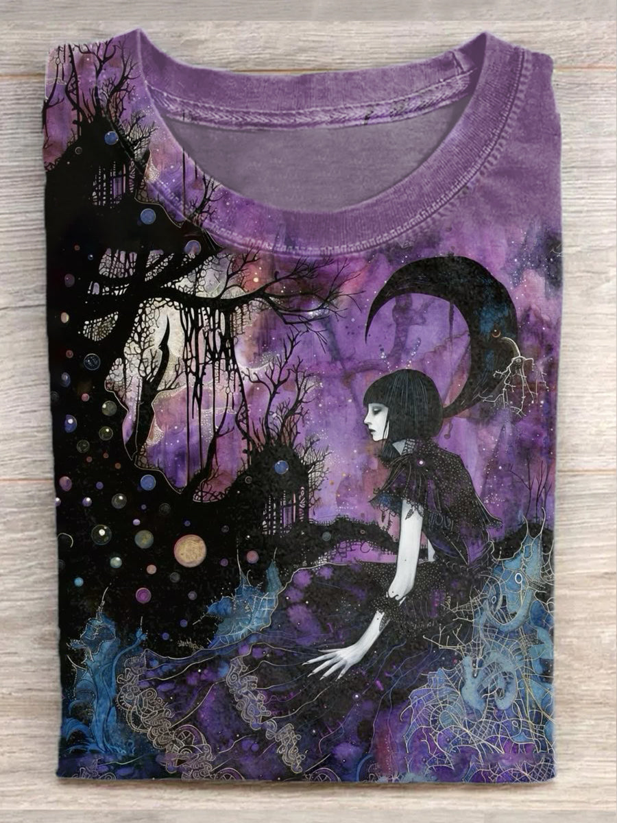 Retro Graffiti Illustration Printed Casual Cotton T-Shirt