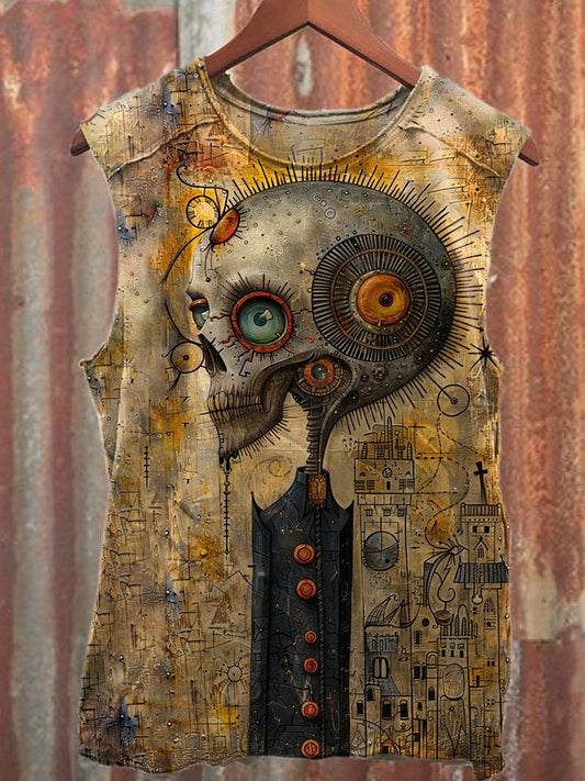 Retro Robot Graffiti Art Print Casual Cotton Tank Top