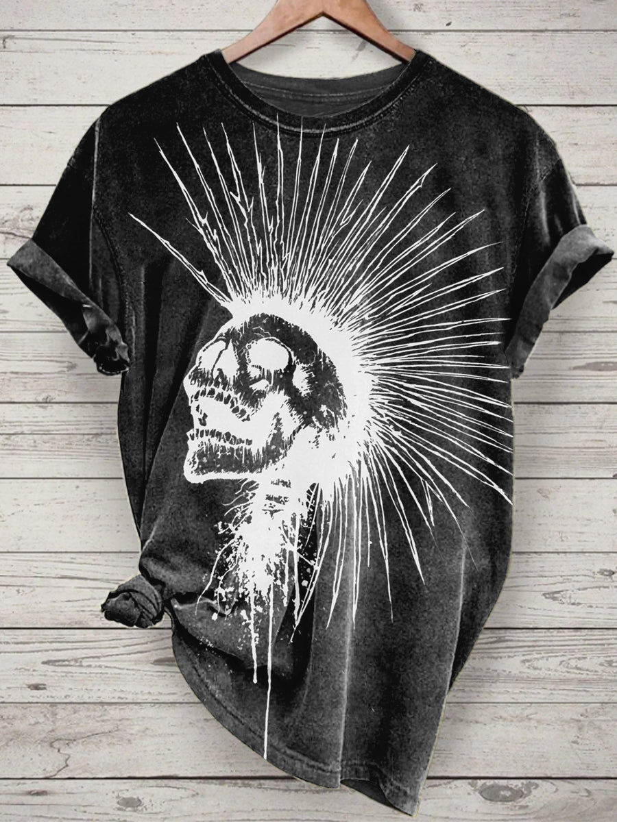 Skull Printed Vintage Fashion Loose Short Sleeve T-Shirt