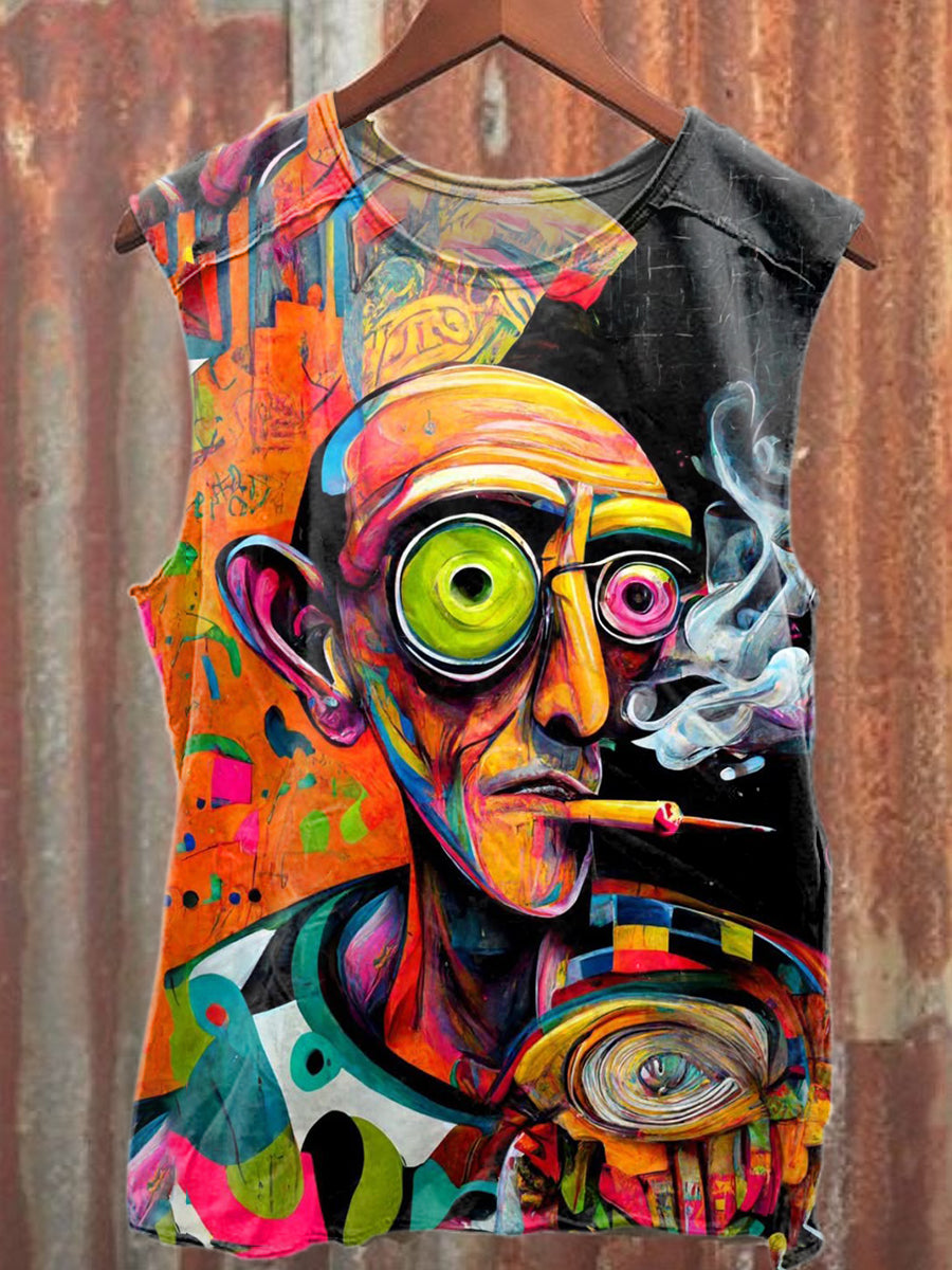 Retro Graffiti Art Print Casual Cotton Tank Top