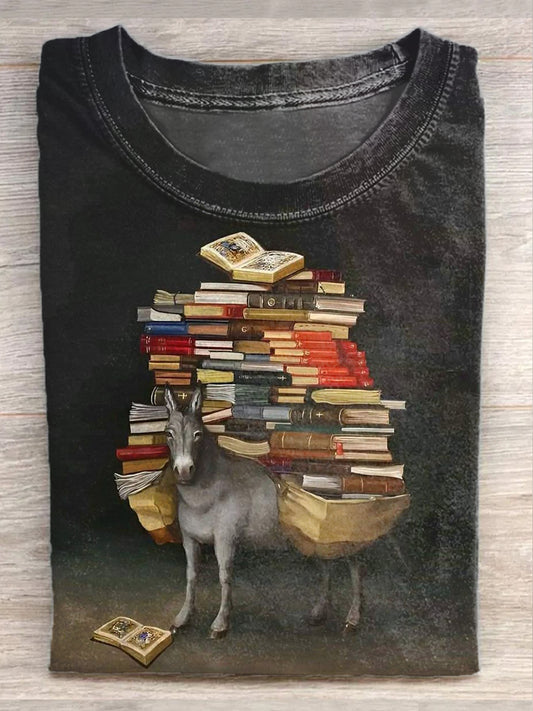 Funny Donkey Illustration Printed Casual Cotton T-Shirt