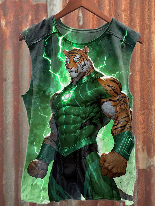 Fun Tiger Superman Art Print Casual Cotton Tank Top