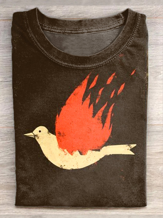 Vintage Pigeon Graffiti Art Print Casual Cotton T-shirt
