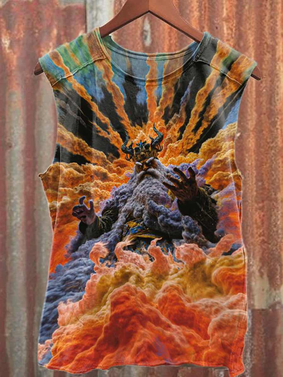 Retro Fantasy World Art Print Casual Cotton Tank Top
