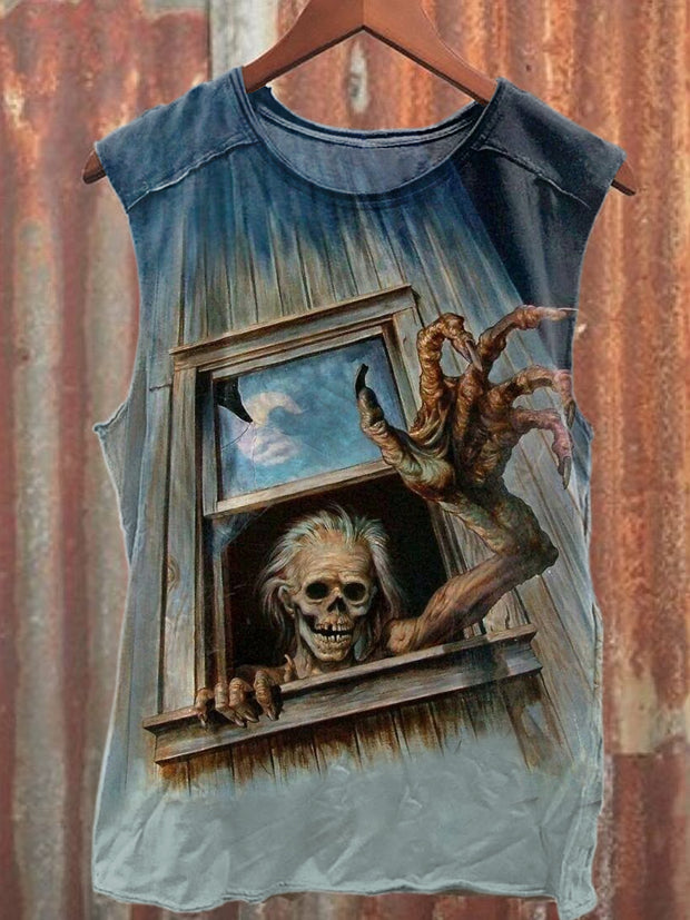 Retro Horror Monster Art Printed Casual Cotton Tank Top