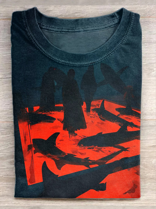 Vintage Oceanarium Printed Casual Cotton T-Shirt