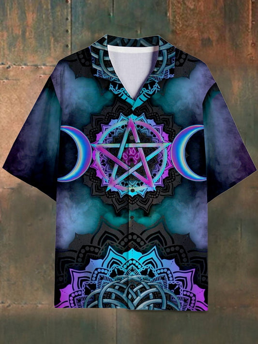 Men's Vintage Abstract Pattern Stand Collar Short Sleeve Shirt