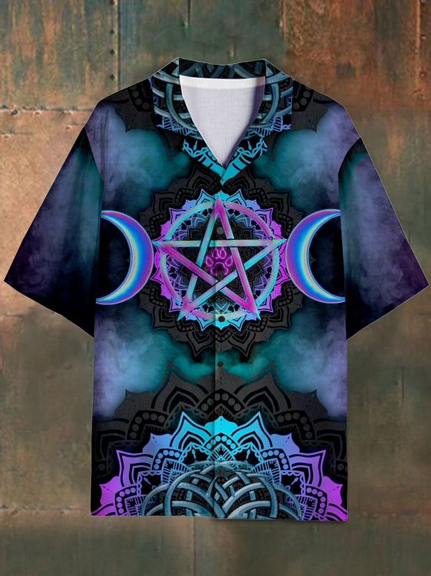 Men's Vintage Abstract Pattern Stand Collar Short Sleeve Shirt