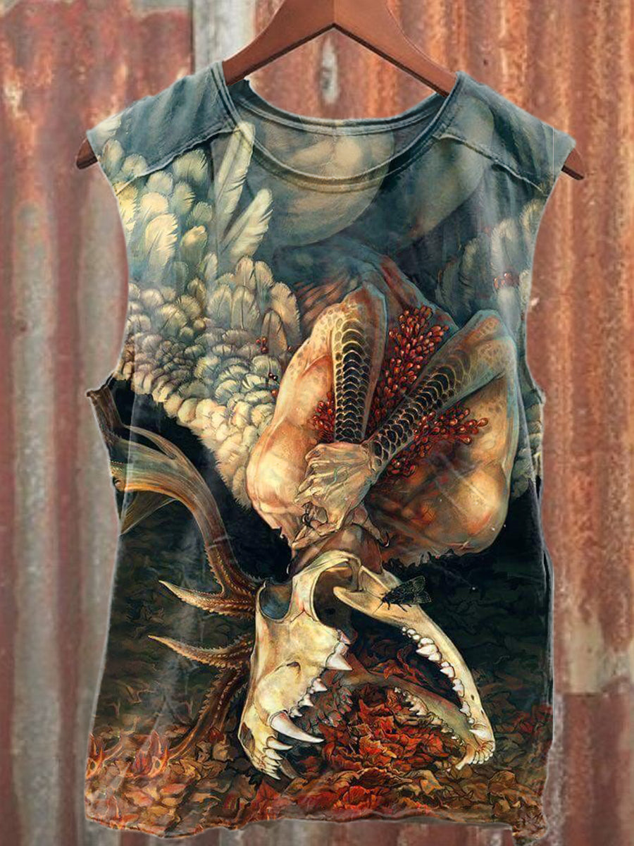 Retro Art Print Casual Tank Top