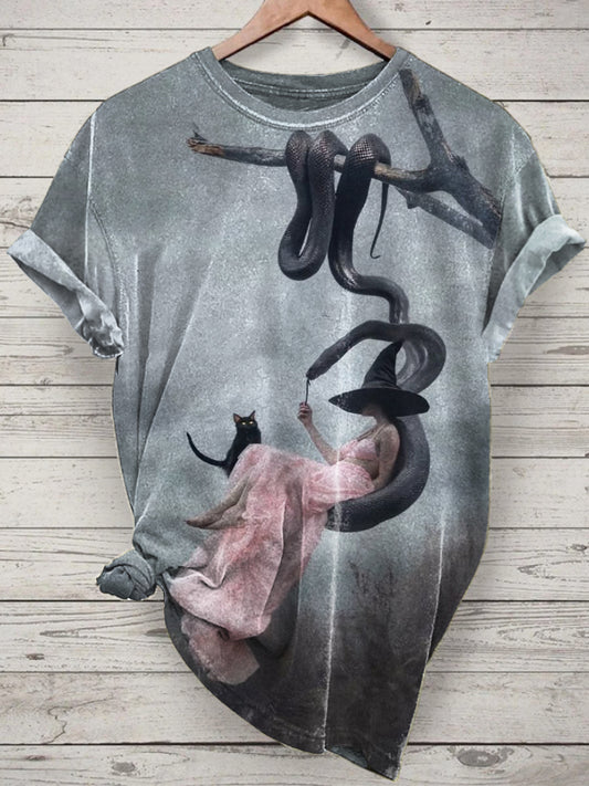 Witch Printed Vintage Fashion Loose Short Sleeve T-Shirt