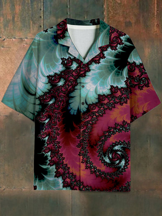 Men's Vintage Abstract Pattern Stand Collar Short Sleeve Shirt