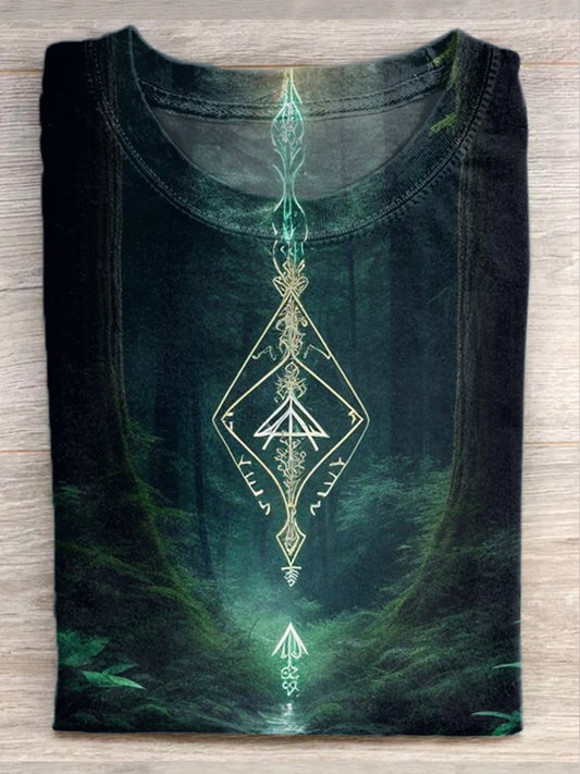 Retro Mysterious Symbol Art Print Casual Cotton T-Shirt