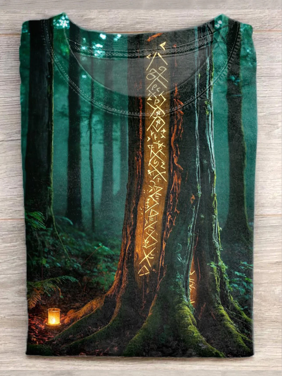 Retro Mysterious Symbol Art Print Casual Cotton T-Shirt