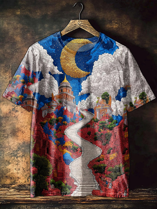 Vintage Illustration Printed Casual Cotton T-Shirt