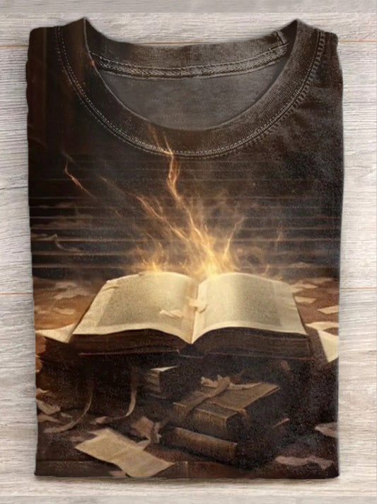 Retro Bible Book Art Print Cotton T-Shirt