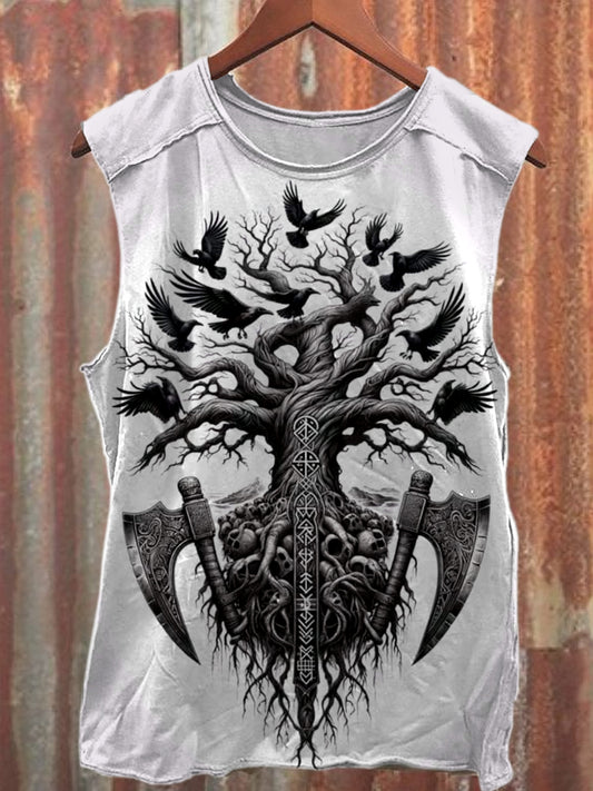 Vintage World Tree Art Print Casual Loose Tank Top