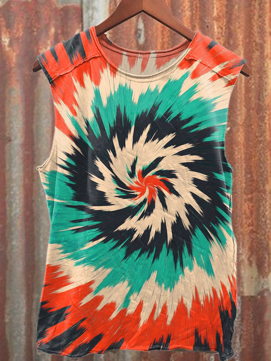 Retro Art Print Casual Loose Tank Top