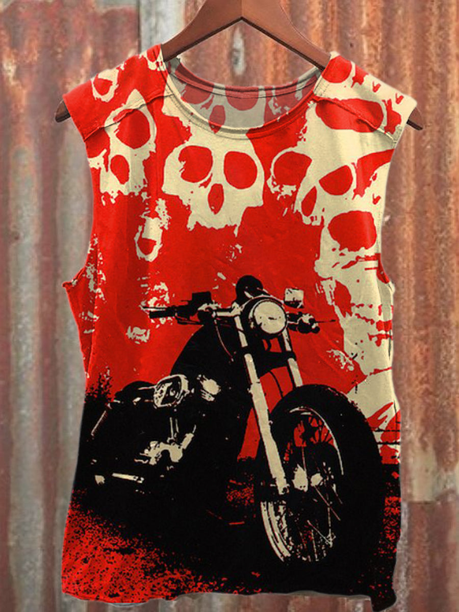 Retro Style Motorcycle Skull Theme Printed Casual Tank Top