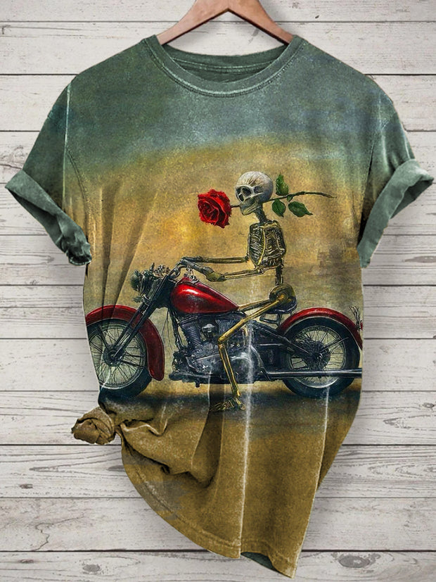 Skeleton Printed Vintage Fashion Loose Short Sleeve T-Shirt