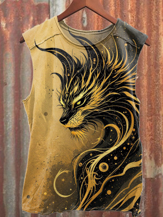Retro Line Animal Art Print Loose Casual Tank Top